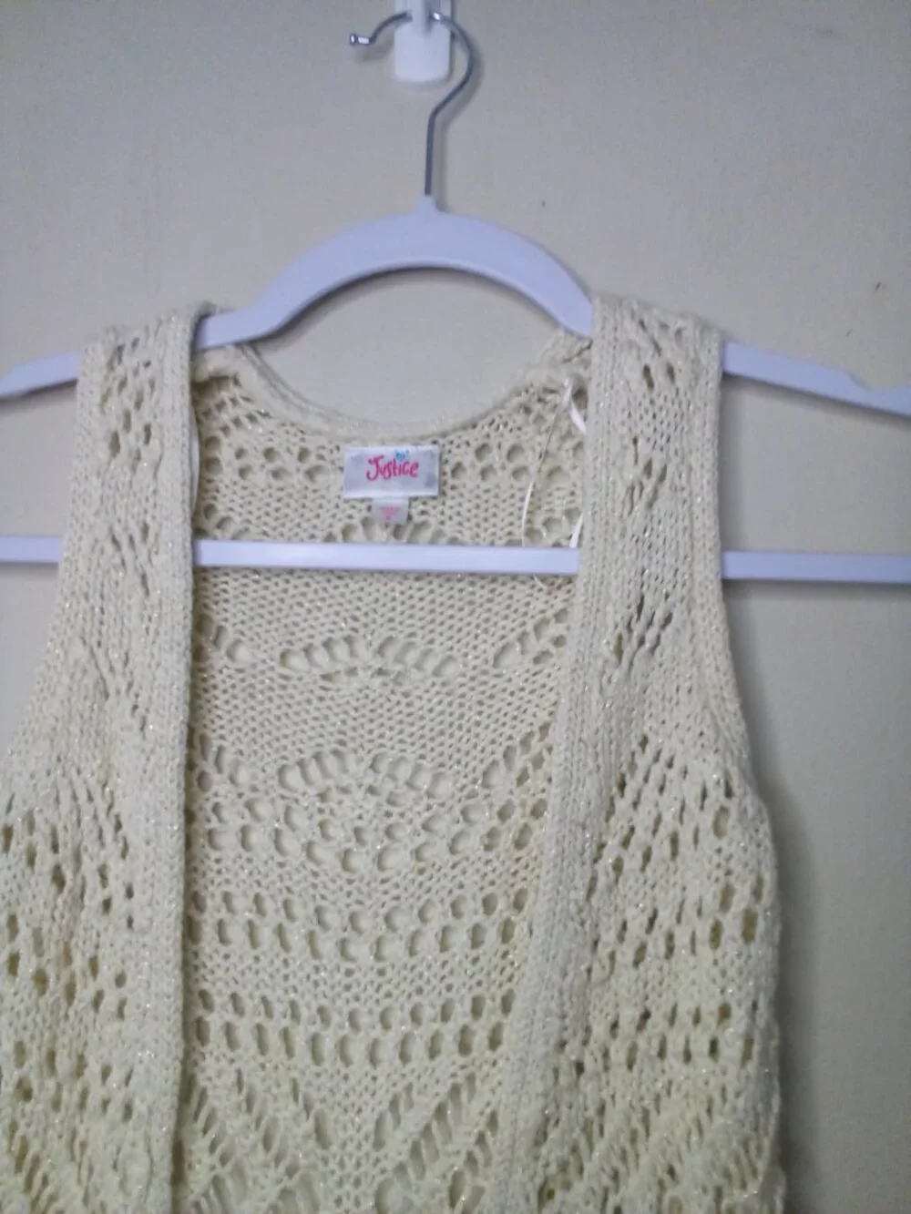 Justice Vest Cardigan Girls 5 Open Front Loose Knit Boho Fringe Cream